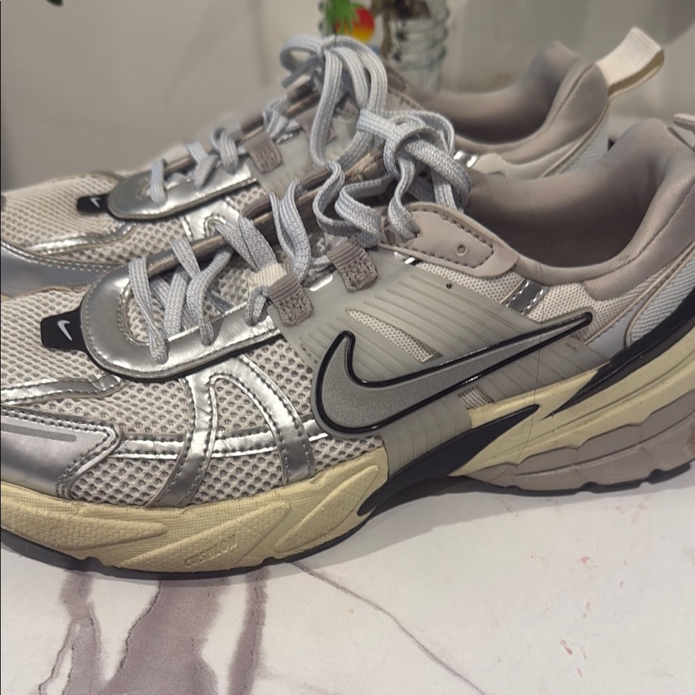 Nike Women's V2K Run Running Sneakers - Silver and Cream